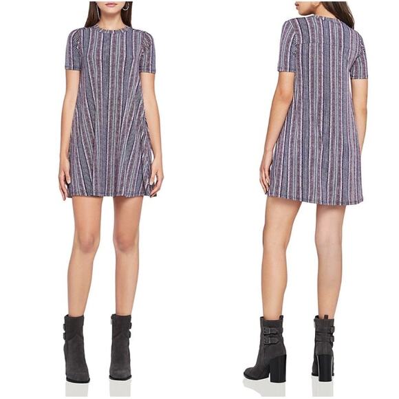 BCBGeneration Mini Dress Womens Medium Dark Navy Combo Striped‎ Mock Neck NEW - Picture 1 of 10